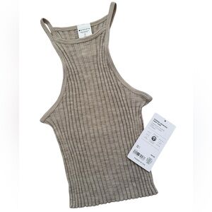 Athleta Seamless Ribbed Crop Tank XS Oatmeal Neutral Pilates Yoga NWT